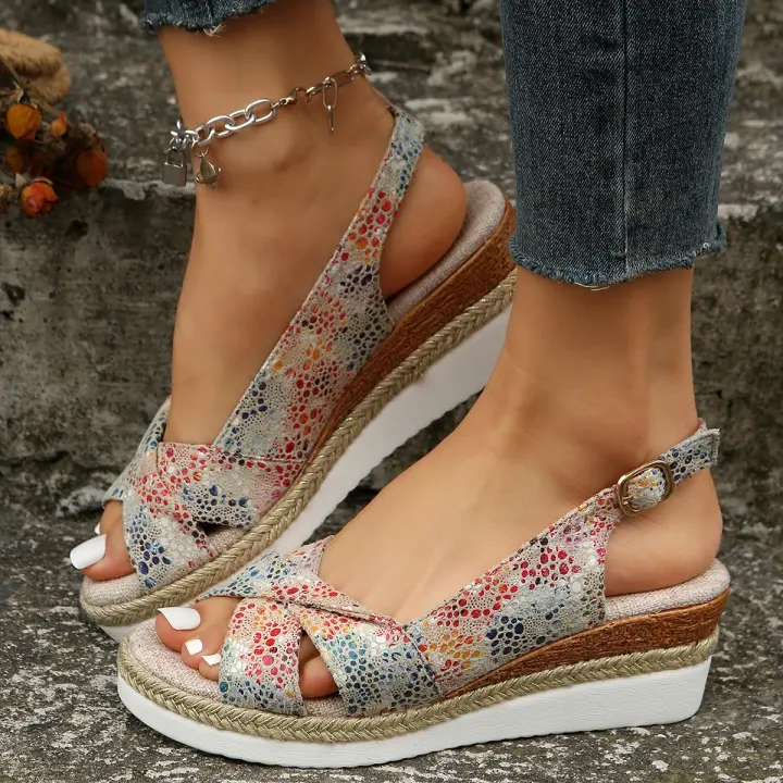 Sandalias de Mujer de Moda con Punta Abierta y Cuña 2023 Ligero Plataforma Gladiator Talla Grande Anti Deslizamiento Sandalias de Playa para Verano - 1