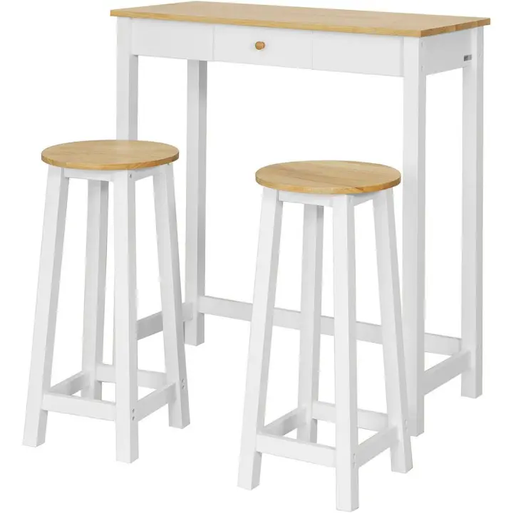 Juego de 1 mesa y 2 taburetes Mesa Alta de Bar y 2 taburetes Mesa Comedor FWT50-WN ES - 1