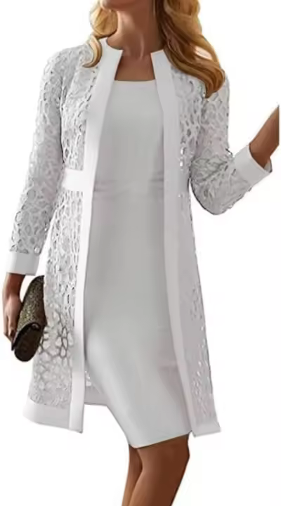 Elegante Conjunto de Vestido de Cárdigan de Encaje Moda de Negocios Casual sin Mangas para Mujeres - 1