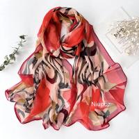 Pañuelo con estampado de rayas de cebra naranja para mujer, pañuelo elegante de gasa para playa, protector solar, Hijab fino de 50x160CM - details 17