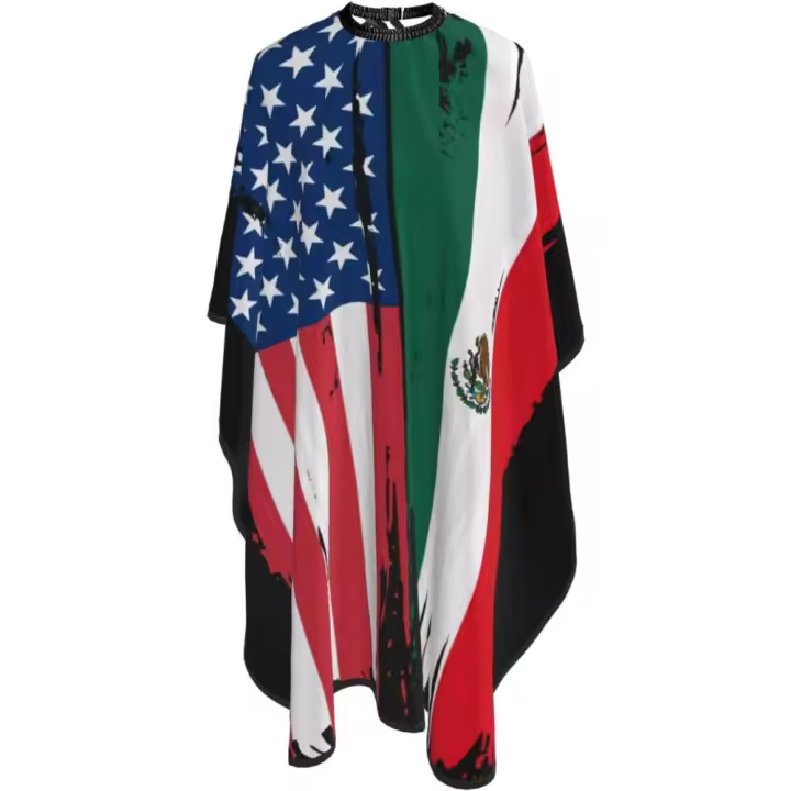 Capa de peluquero con bandera de EE. UU. y México - Capa de corte de pelo impermeable para peluquería profesional con cierre a presión ajustable - Delantal de corte de pelo para estilista y uso doméstico - 55''X66'' - 1