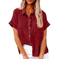 Camisa Simple y a la Moda para Mujer Algodón y Lino Informales, Clásicas con Manga Corta y Borlas - details 2