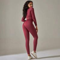 Conjunto de yoga sin costuras para mujer, top corto de manga larga, sujetador deportivo, leggings para correr de cintura alta, ropa de gimnasio - details 9