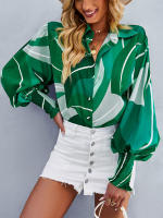 Camisa informal con estampado Vintage para mujer, blusa Retro para mujer, Top de manga larga con solapa y botonadura única, primavera y verano - details 15