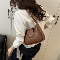Bolso de hombro tejido de Color sólido a la moda, bolso de cuero Pu con hebilla, bolso pequeño de media luna, bolso de viaje para axila - details 19
