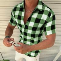 Estilo americano nuevo Retro cremallera cuatro lados rejilla elástica impresa Top hombres Slim Fit Cardigan pantalón corto Casual camisa de manga - details 1