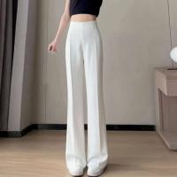 Pantalones de pierna ancha para mujer, pantalón negro de cintura alta de estilo coreano, pantalones de traje grises holgados a la moda para oficina, ropa de calle - details 9