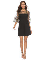 NOVEDAD DE VERANO 2025, vestido de talla grande con manga de cuerno bordada para mujer, falda corta de corte A - details 0