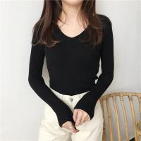 Suéter Sexy ajustado con cuello en V para mujer Manga larga de punto con parte inferior suave - details 52