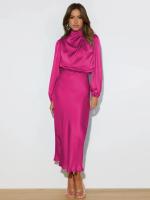 Primavera Verano nuevo vestido de manga larga de satén de gama alta vestido de noche elegante para mujer ropa de fiesta vestidos de celebridades - details 36