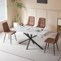 Mesa de comedor rectangular EGOONM, revestimiento superior de mármol de imitación, mesa de isla para comedor, restaurante, 4 ~ 6 asientos, 140x80cm - details 6