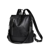 Mochila de trabajo de cuero PU suave para mujer, mochila de hombro cruzado de cuero negro vintage, mochila de viaje antirrobo para mujer - details 9
