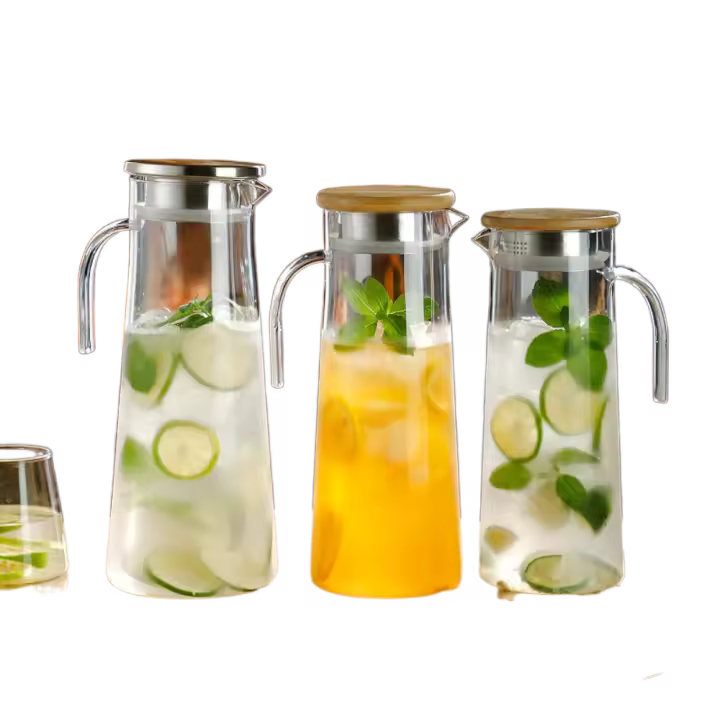 Jarra transparente de acrílico con asa, tapa de madera/acero inoxidable, botella de agua, jarra de jugo de gran capacidad resistente al calor - 1
