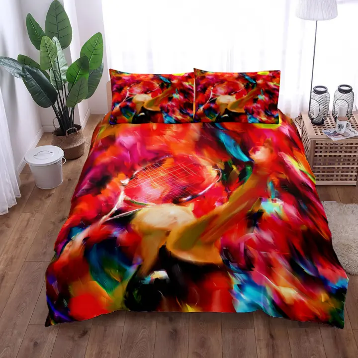 Juego de funda nórdica con pasión para deportes de tenis, juego de ropa de cama de tamaño individual, King, Queen, doble, completo, doble - 1