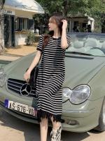 Vestido de punto a rayas de manga corta con borlas francesas para mujer en verano, falda larga fina, de alta gama, elegante y hermosa - details 23