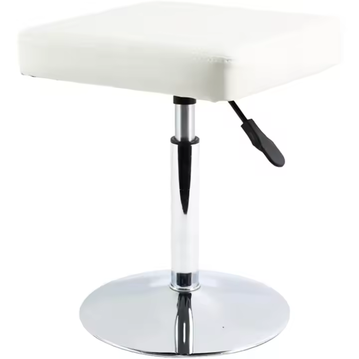 Cuadrado Cuero Silla Ocio Bar Trabajo Giratorio Ajustable en Altura Garaje sin Respaldo barbero Blanco - 1