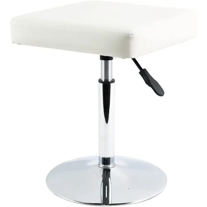 Cuadrado Cuero Silla Ocio Bar Trabajo Giratorio Ajustable en Altura Garaje sin Respaldo barbero Blanco - 1