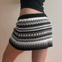 BUNO-Y2K Falda suéter de rayas coloridas, cintura baja, cordón, con cordones, bola peluda, minifaldas ajustadas, pantalones envolventes de cadera folclóricos indios - details 5