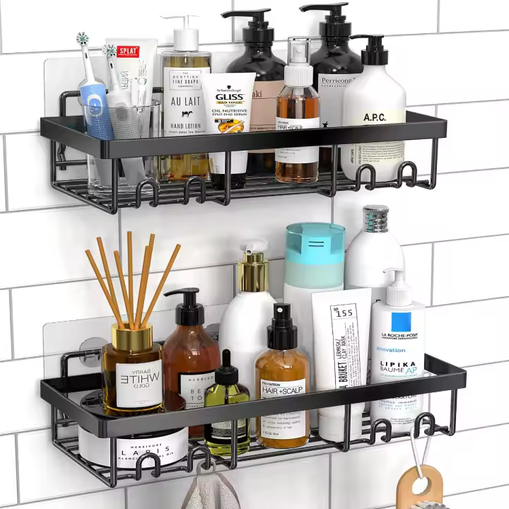 Estante Organizador de Ducha 2Pack Estante de Baño Autoadhesivo Negro para Decoración y Almacenamiento en el Hogar y Granjas - 1