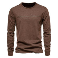 Camisa deportiva informal de Color sólido para hombre, cuello redondo, algodón puro, estampado de letras, camisa ttom de manga larga - details 5