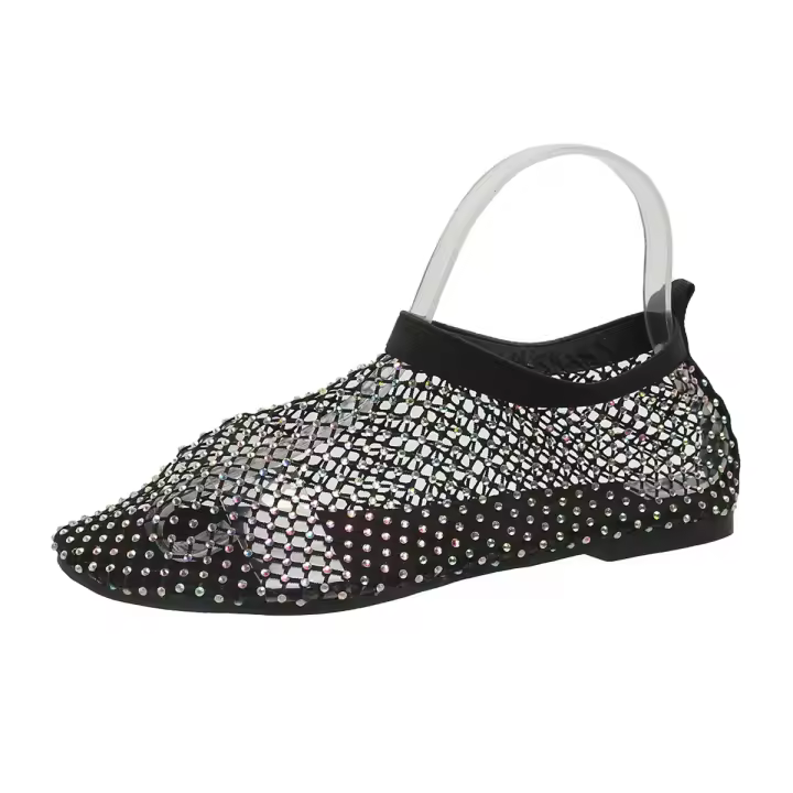 sandalias de mujer con punta redonda y botas de verano de fondo plano combinadas con diamantes de agua - 1