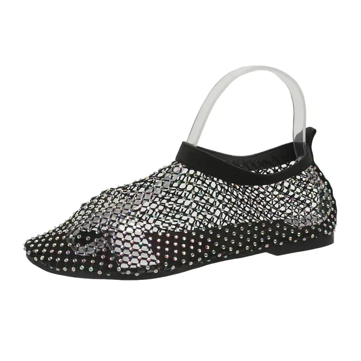 sandalias de mujer con punta redonda y botas de verano de fondo plano combinadas con diamantes de agua - 1