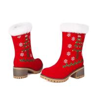 Nuevas rebabas bordadas de gamuza, cabeza redonda, tacón grueso, bordado, árbol de Navidad, botas de mujer, zapatos de mujer - details 8