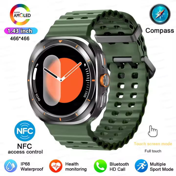 Reloj inteligente Al aire libre Watch 7 Ultra 47mm para hombre y mujer,1.43 pulgadas pantalla de HD amoled,pulsera de marcación personalizada, llamada de voz,NFC,impermeable,deportes,reloj inteligente femenino de trayectoria gps,adecuado para Android iOS - 1