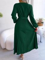 Vestido largo plisado con dobladillo grande para mujer, vestido cruzado de Color liso con cuello en V, moda de primavera y verano - details 16