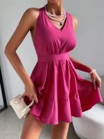 Vestido de mujer con cintura alta y espalda abierta falda corta en forma de a - details 4