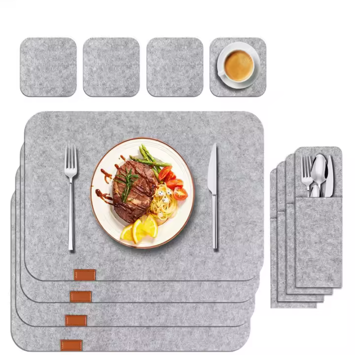 Manteles Individuales de fieltro lavables para cocina, posavasos de vidrio con aislamiento térmico, bolsas de almacenamiento para cubiertos, decoración del hogar, 3/12/18 piezas - 1
