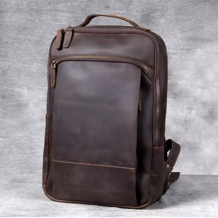 Mochila de Cuero Genuino Crazy Horse Vintage Gran Tela para Hombres para Viajes y Senderismo - 1
