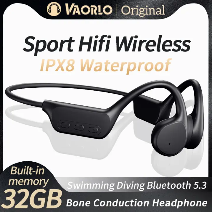 VAORLO Auriculares de conducción ósea para natación, audífonos inalámbricos con Bluetooth, reproductor MP3 impermeable IPX8 con memoria de 32G, Hifi, gancho para la oreja, deportivos - 1