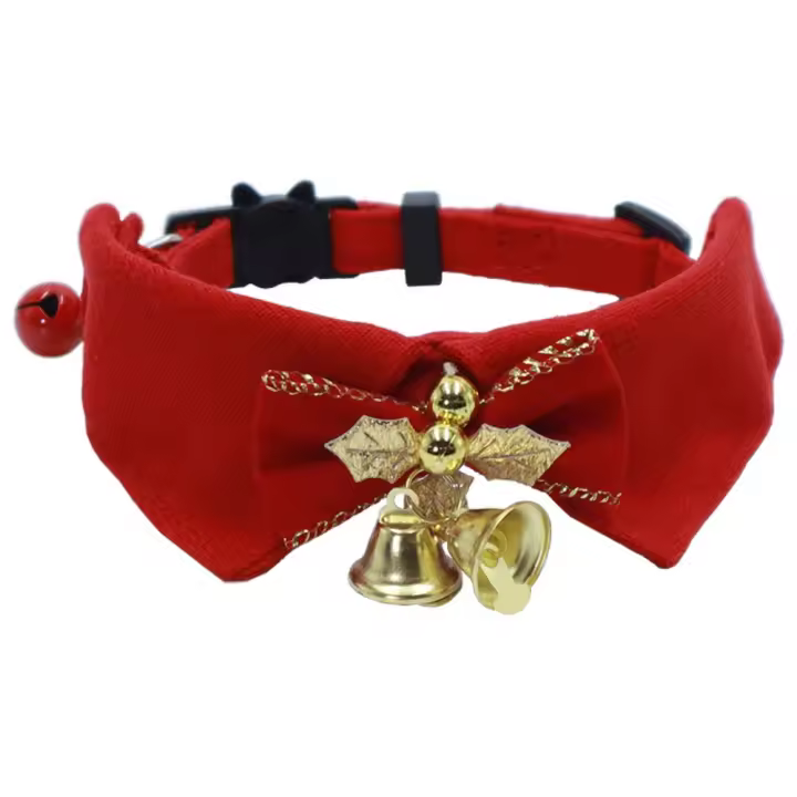 Lindo collar de Navidad para gatito con campana, 18-28 cm/7,09-11,02 pulgadas, Collar con lazo navideño para gatito, toalla de Saliva ajustable para gatito - 1