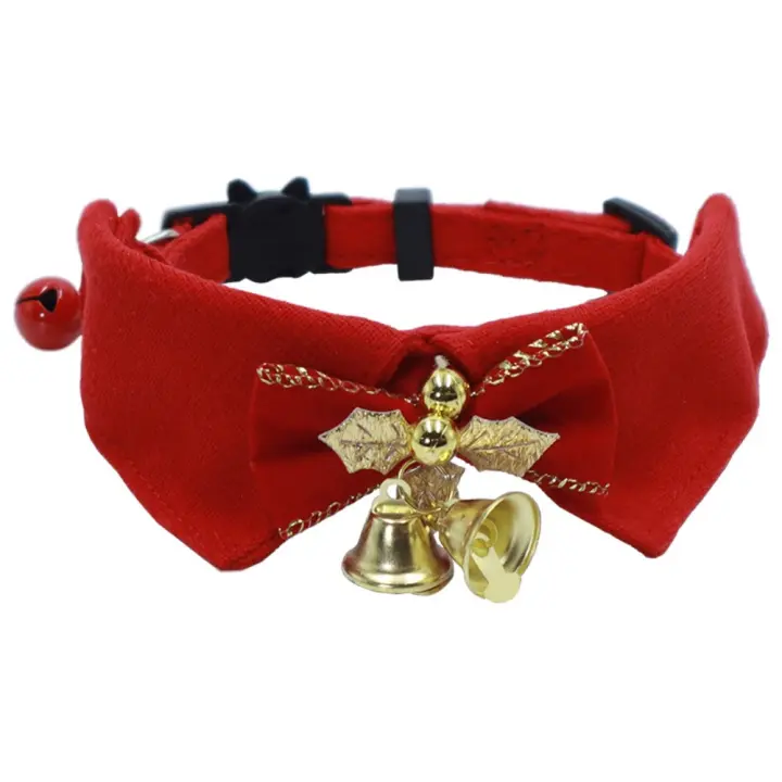 Lindo collar de Navidad para gatito con campana, 18-28 cm/7,09-11,02 pulgadas, Collar con lazo navideño para gatito, toalla de Saliva ajustable para gatito - 1