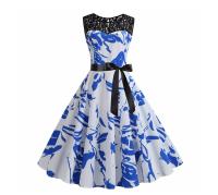 Lace patchwork summer women a line elegant vintage party dress with belt - details 85