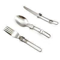 Juego de cubiertos portátiles de acero inoxidable, cubiertos plegables para acampar al aire libre, viajes, Picnic, cuchillo, cuchara, tenedor, vajilla, 3 piezas por juego - details 6