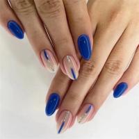 24Pcs Uñas Postizas Acrílicas Removibles En Estilo Almendrado Multicolor Con Ondas Para Fiesta Uñas Postizas Glossy Y Impermeables - details 3