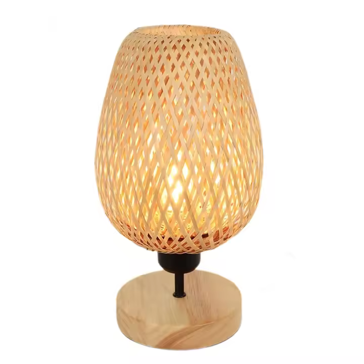 Goeco Lámpara de mesa tejida de bambú Base de madera E27 Iluminação de 220V Productos normales - 1