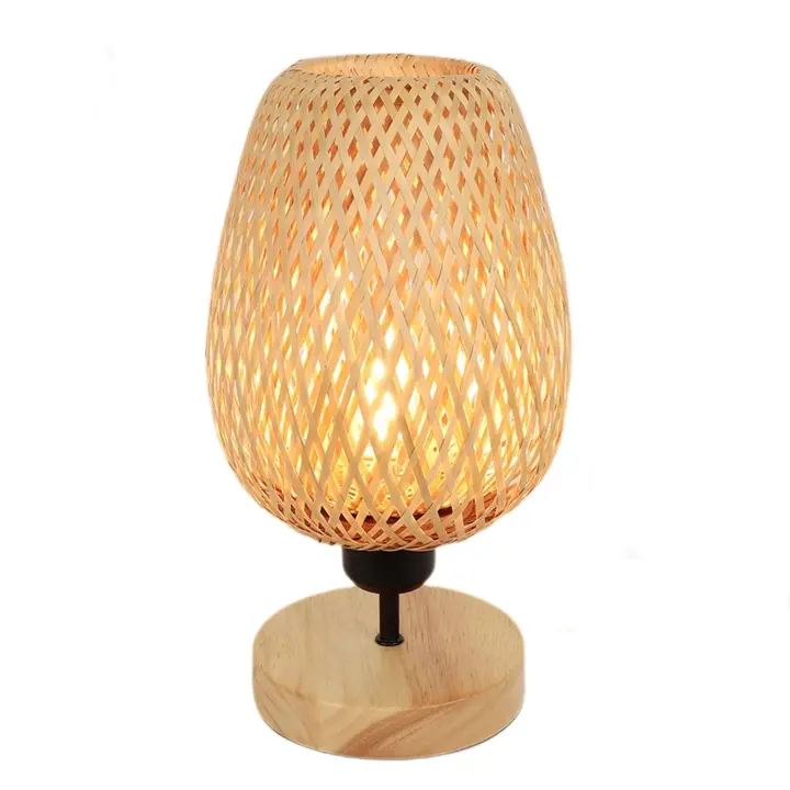 Goeco Lámpara de mesa tejida de bambú Base de madera E27 Iluminação de 220V Productos normales - 1