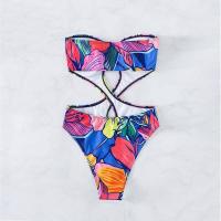 Bañador recortado de una pieza con estampado Floral, traje de baño con anillo, ropa de baño para mujer - details 3