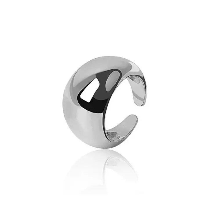 Anillo Vintage ajustable para mujer, sortija lisa y grande, de Color puro, geométrico, plateado y dorado, estilo coreano - 1