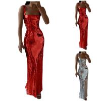 Vestido Maxi de Noche Formal para Mujer Cuello Cuadrado, Manga Ajustada, Brillo de Sequins Plateados Ideal para Fiestas - details 4