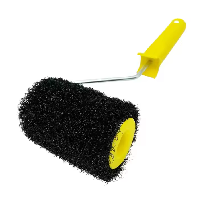 Cepillo de rodillo para textura de paneles de yeso de 4 pulgadas con mango ergonómico amarillo - Cerdas negras para techos y paredes lisos, herramienta de pintura de bricolaje duradera de PVC/metal para mejoras del hogar - 1
