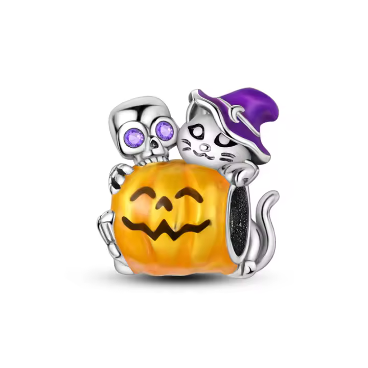 Cuentas colgantes de plata de ley 925, cuentas de calabaza noctilucencia de Halloween, pulsera Original para hacer joyas, regalo del Día de San Valentín - 1