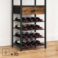 Estantería para Vinos de 6 Niveles con Cajón y Ganchos, Botellero para 16 Botellas con Portacopas y Estantes, Organizador de Botellas de Vino, Vintage y Negro EBF10JJ01 - details 7