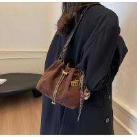 Bolso bandolera vintage para mujer - Bolso tipo cubo con correa ajustable, cierre con cordón, marrón café/negro - Bolso de mano para el día a día, formal, eventos especiales - Bolso duradero para mujer, bolso cruzado, accesorio para eventos nocturnos - details 5