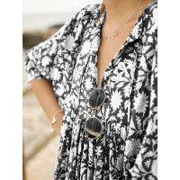 Vestido corto de vacaciones de playa de rayón informal suelto con lazo floral para mujer de moda de verano - details 87