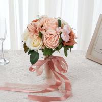 Ramo de flores artificiales de boda rosa y blanco hecho a mano para decoración de novia de San Valentín decoración de rosas al por mayor - details 2