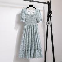 Vestido Midi Bohemio De Mujer Para Verano En Chiffón Con Cuello Cuadrado Y Manga Corta Vestido Casual De Playa Vacaciones Plegado A-Line - details 12